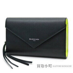 Balenciaga Paper Wallet Black Fluorescent Yellow Calfskin PAPIER Noir JAUNE